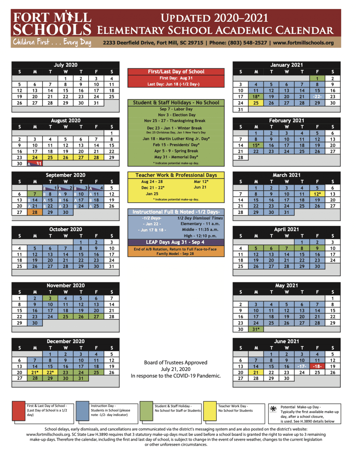 AB Calendars are Released for Elementary, Middle & High Schools in